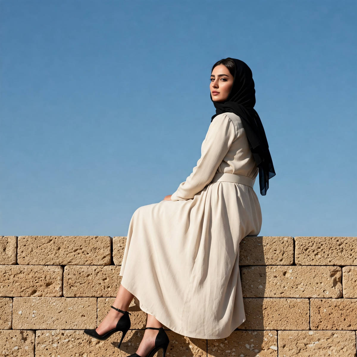 پشتت به دوربین باشه، ولی برگرد نگاه کن (Over-the-Shoulder Back Pose)